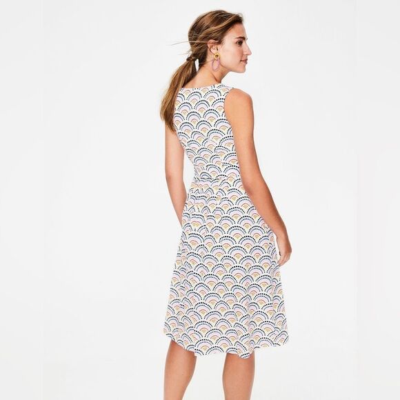 BODEN Arwen Cream Sunshine Print Sleeveless Cotton, Linen Midi Dress Size 14 - Picture 4 of 11